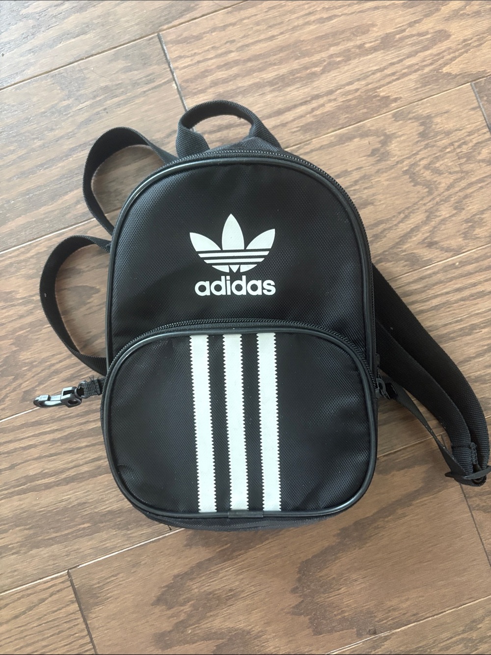 adidas Black Mini Backpack with White Trefoil and Stripe Accents